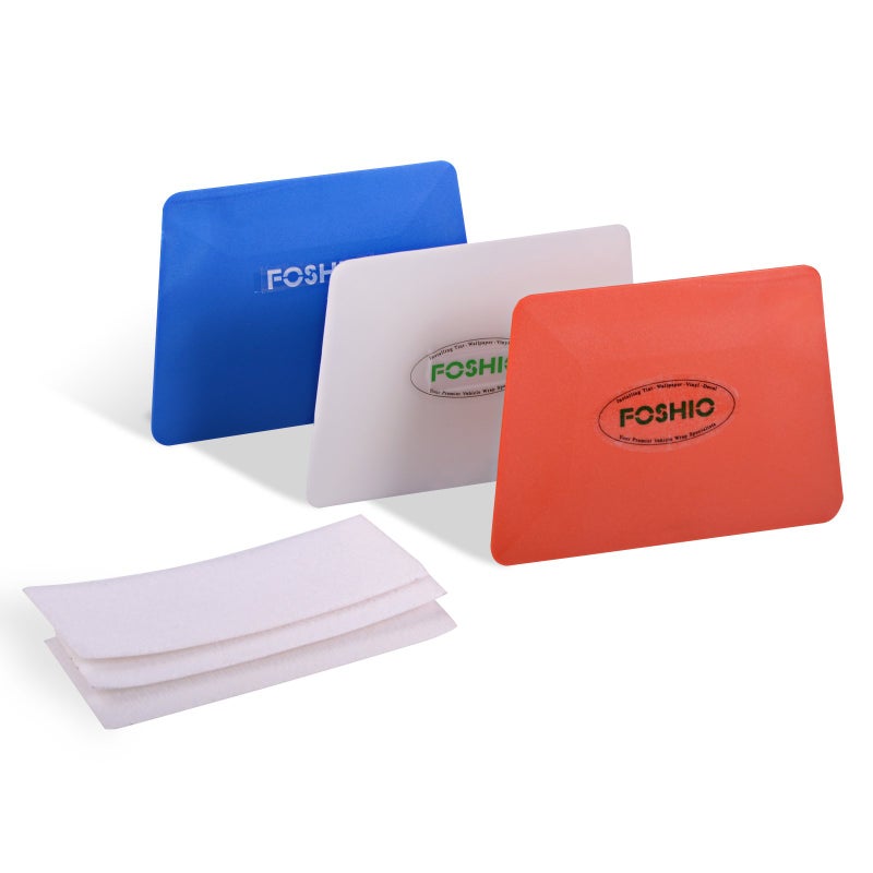 FOSHIO Vinyl Installing Tool Set Include White Hard Card, 4" Blue and Red Soft Card Style Edge Squeegee, White Fabric Felt for Squeegee Auto Window Film Wrap Tool - Image 1